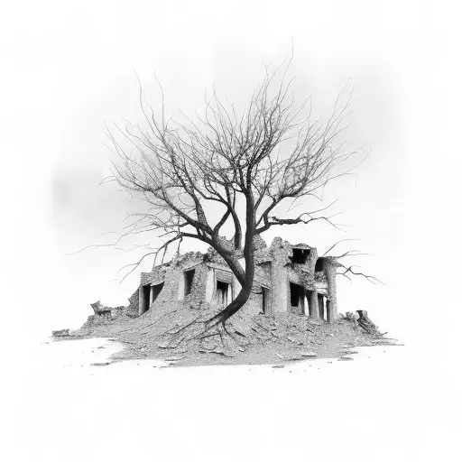 crumbling skyscraper on right side tattoo design idea