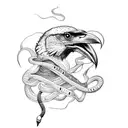 raven eats snake on sword with skull tattoo design idea