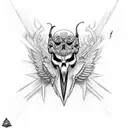 raven eats snake on sword with skull tattoo design idea