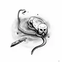 raven eats snake on sword with skull tattoo design idea