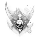 Raven forest skull sword tattoo design idea
