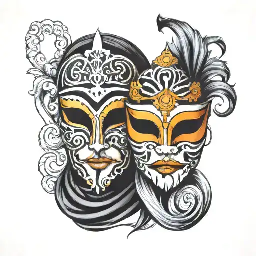 Venetian mask and Breton triskel tattoo design idea