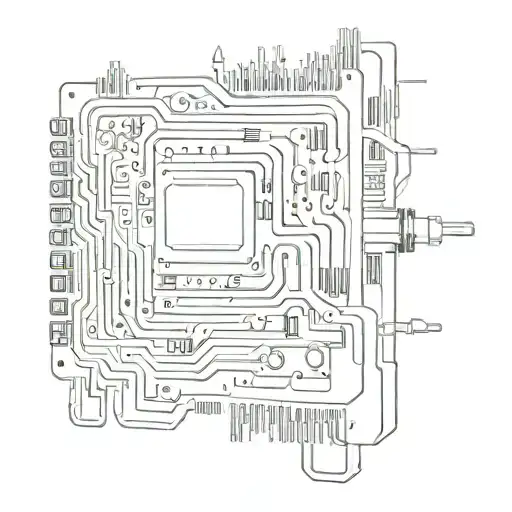 A sketch style tattoo of a computer motherboard with a hidden message in binary code tattoo design idea