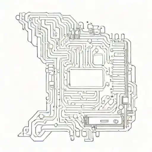 A sketch style tattoo of a computer motherboard with a hidden message in binary code tattoo design idea