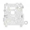 A sketch style tattoo of a computer motherboard with a hidden message in binary code tattoo design idea