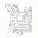 A sketch style tattoo of a computer motherboard with a hidden message in binary code tattoo design idea