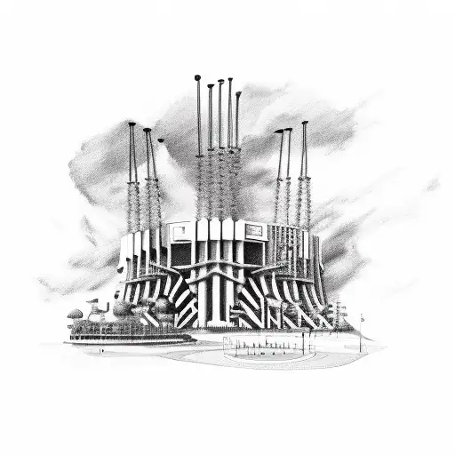 avión, estadio, brújula, barcelona tattoo design idea