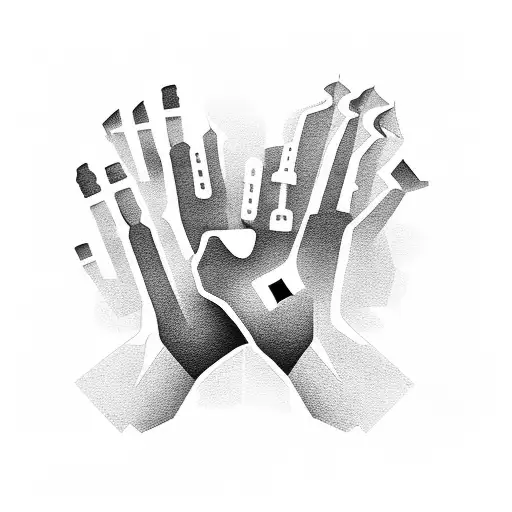 An abstract representation of a driller's hand with drill bits as fingers tattoo design idea