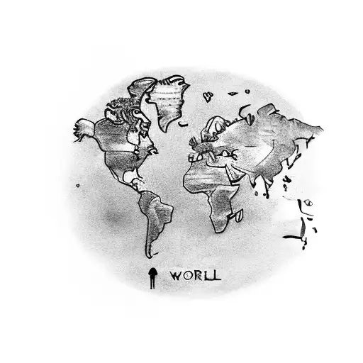 A world map made up of interconnected drill bits tattoo design idea
