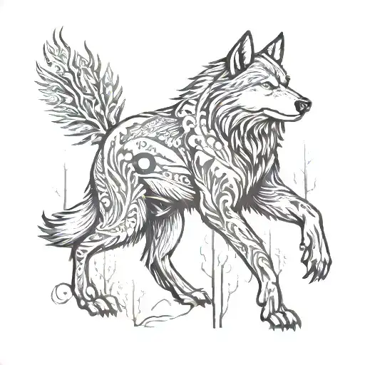 Wolf bear forest tattoo design idea