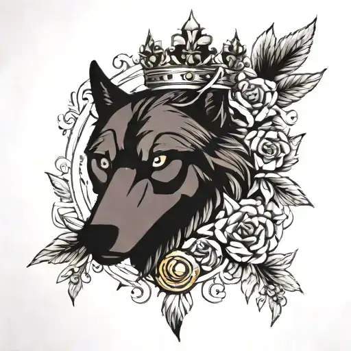 Wolf And caesar crown made tattoo design idea