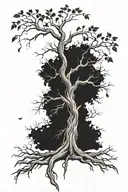 a realistic dead tree with leafs flying away with the branch  tattoo design idea