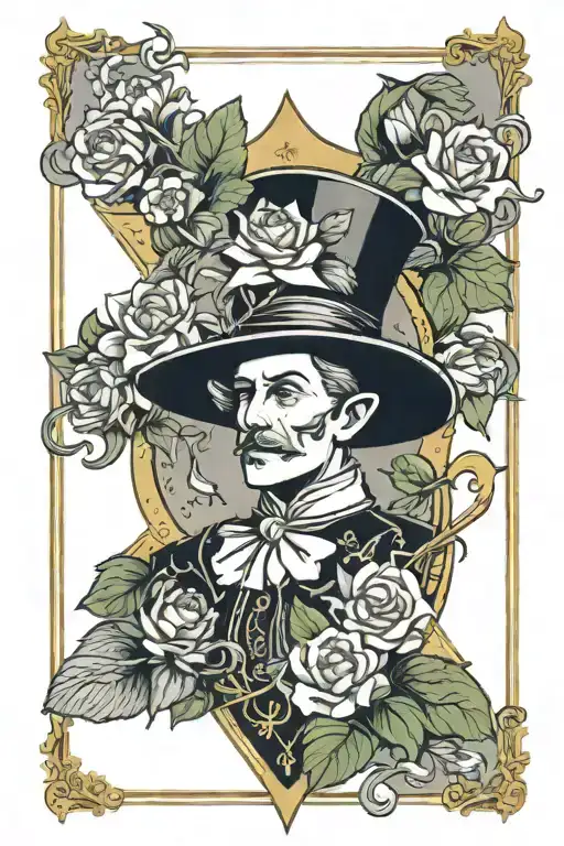 magician tarot card with flowers blooming tattoo design idea