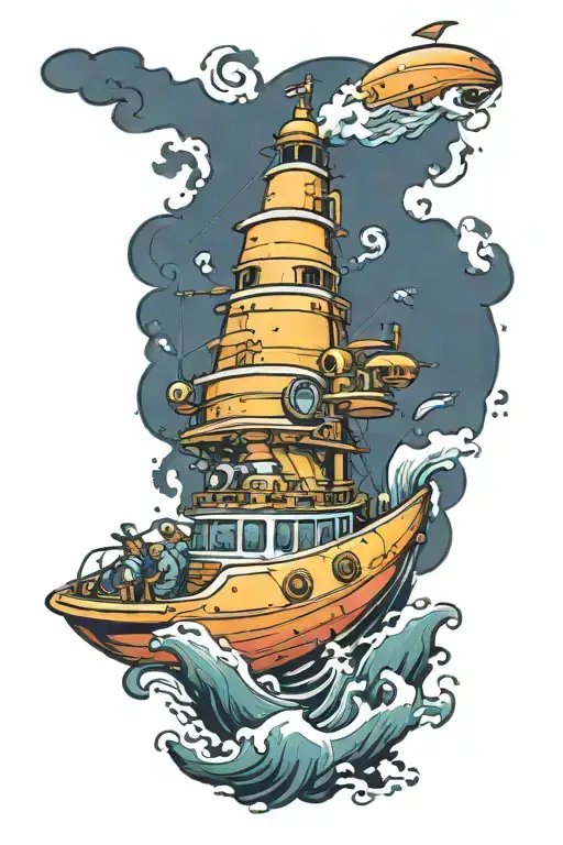 submarine sailing in waves tattoo design idea