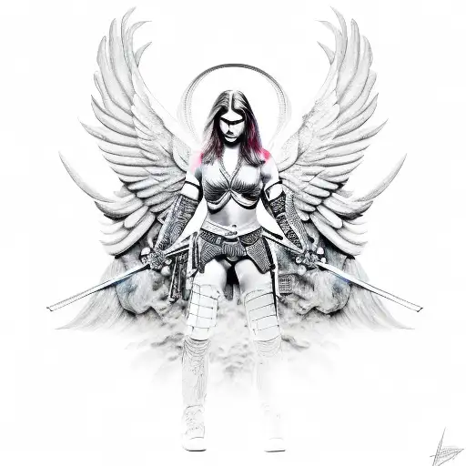 female warrior angel  tattoo design idea