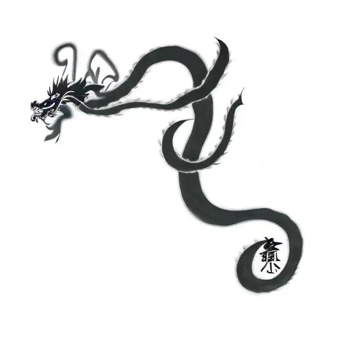 Add Japanese brush-style calligraphy to the dragon. Makes the dragon a little more complex and floats it in clouds tattoo design idea