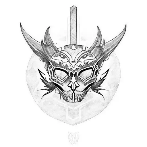 cat demon skull tattoo design idea