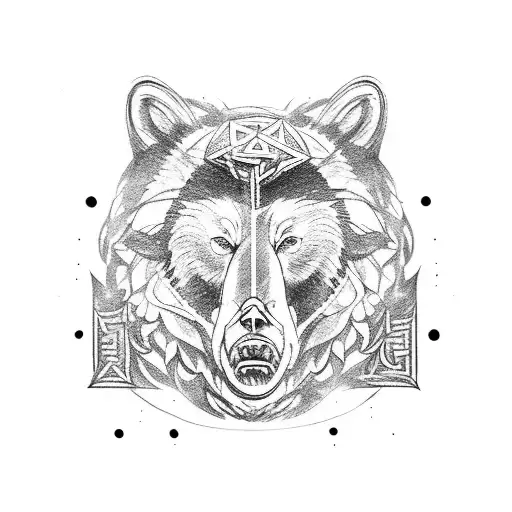 Bear and wolf desgin from God of war with a runic background tattoo design idea