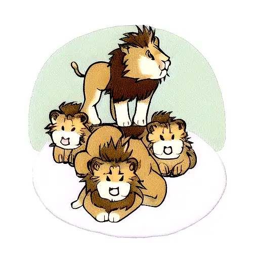 A lion with 3 small lion cubs tattoo design idea