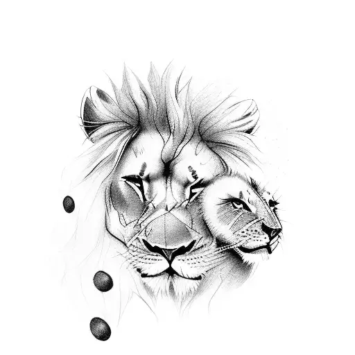A lion with 3 small lion cubs tattoo design idea