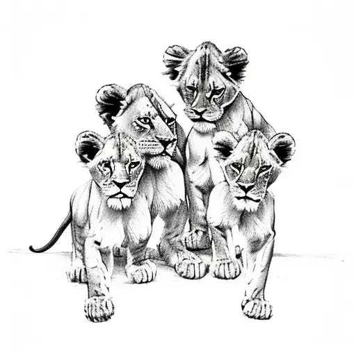 A lion holding 3 small lion cubs tattoo design idea
