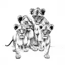 A lion holding 3 small lion cubs tattoo design idea