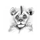 A lion holding 3 small lion cubs tattoo design idea