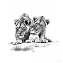 A lion holding 3 small lion cubs tattoo design idea