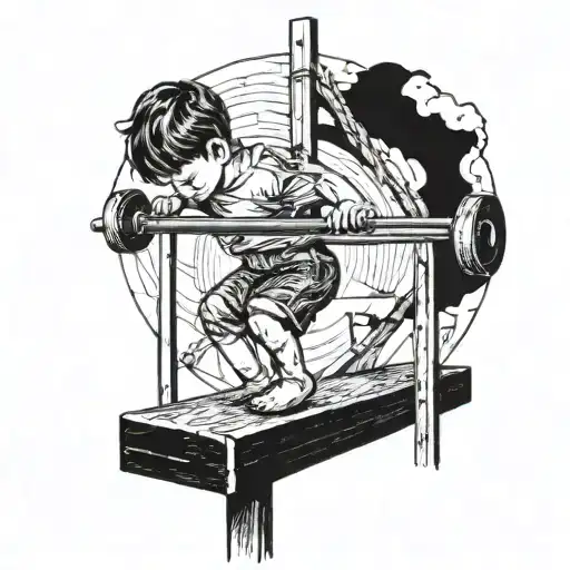 The child is trying to pull himself up on the horizontal bar. Rear view tattoo design idea