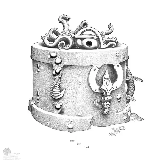 A triton holding a treasure chest at the bottom of the sea tattoo design idea