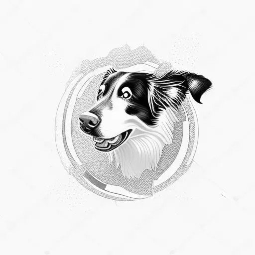 border Collie jumping for a tennis ball tattoo design idea