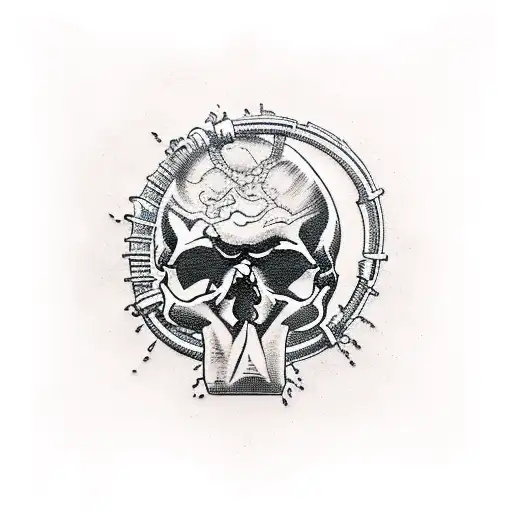 nuclear fallout and skull tattoo design idea