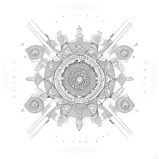 An intricate mandala design with car parts incorporated into the patterns tattoo design idea
