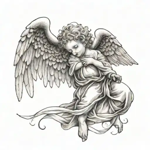 A dotwork tattoo of a guardian angel watching over your nephew to symbolize your love and protection for him tattoo design idea