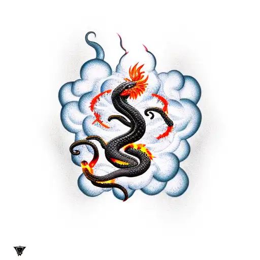Black Snake coiled with phoenix rising above  tattoo design idea