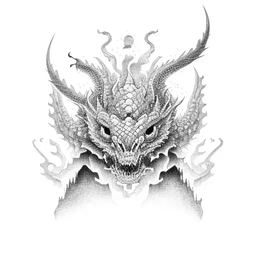 castillo antiguo chino rodeando por un dragon  tattoo design idea