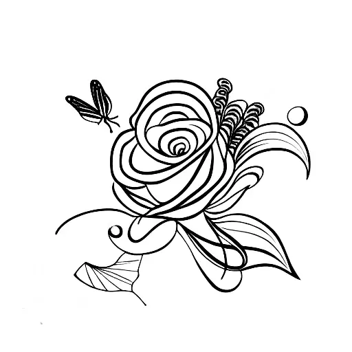 open book with a single curved rose on the right side, above the rose a butterfly creating a semi colon tattoo design idea