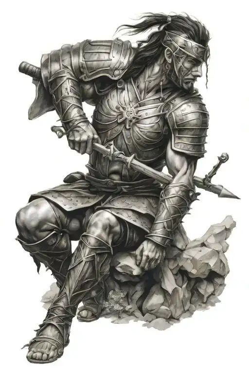 warrior kneeling tattoo design idea