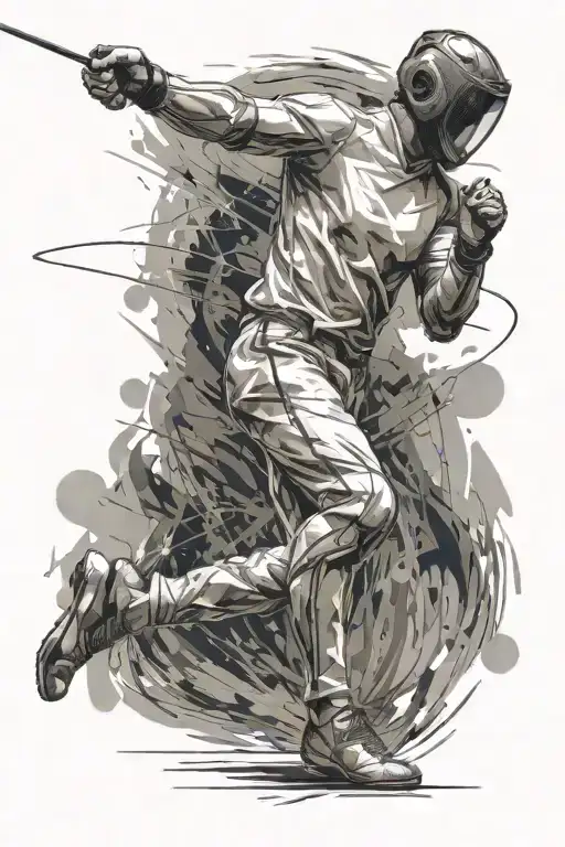 sports fencing, the athlete makes a lunge tattoo design idea