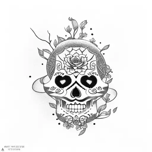 dia de los muertos mixed with cherry blossom tree tattoo design idea