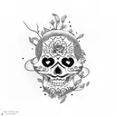 dia de los muertos mixed with cherry blossom tree tattoo design idea