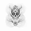 dia de los muertos mixed with cherry blossom tree tattoo design idea