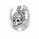 dia de los muertos mixed with cherry blossom tree tattoo design idea