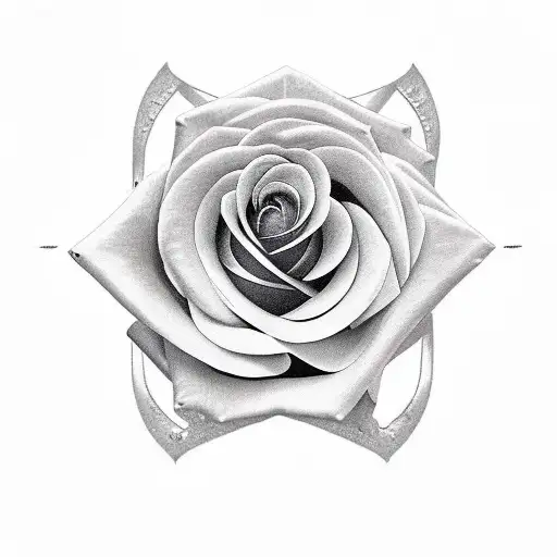 rose with a opal heart stone tattoo design idea