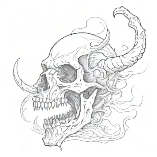wendigo skull breathing smoke tattoo design idea
