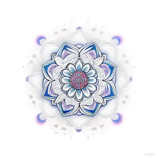flower and mandala fine line ornamental tattoo design idea