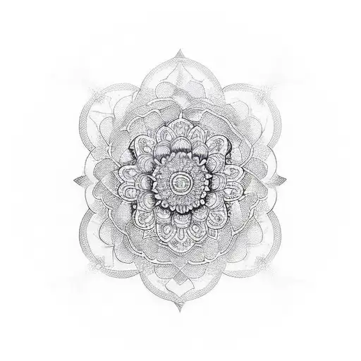 collarbone and shoulder fine line ornamental tattoo with flowers and mandala tattoo design idea