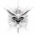 small eyes Alien xenomorphous eating a winged bull tattoo design idea