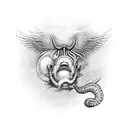 small eyes Alien xenomorphous eating a winged bull tattoo design idea