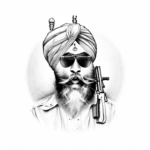 sikh with gun tattoo design idea